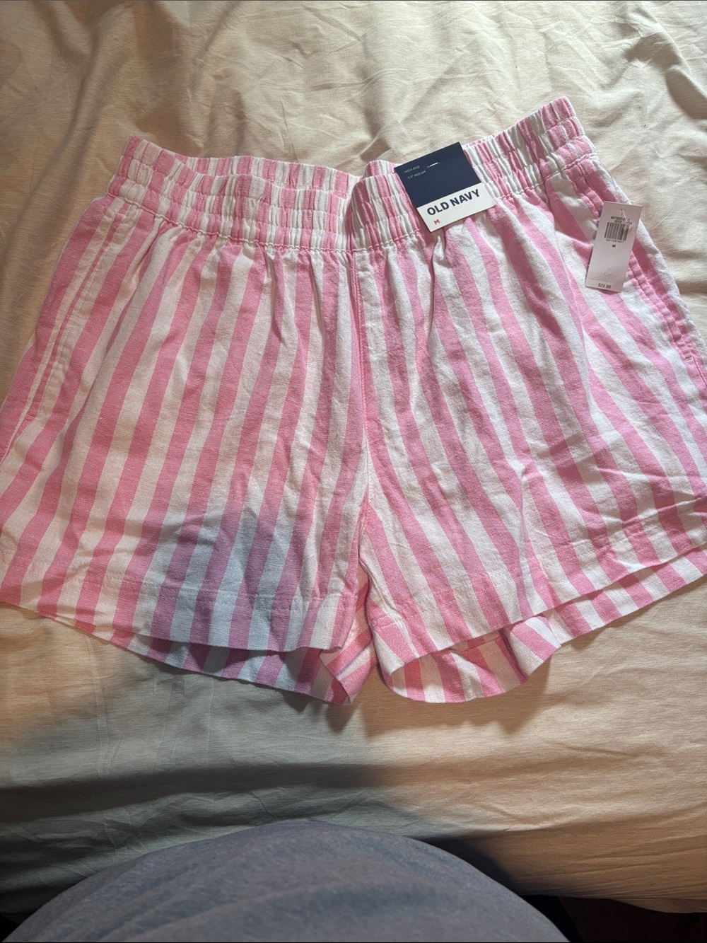 Old Navy Pink & White Vertical Stripe Elastic-Waist Shorts